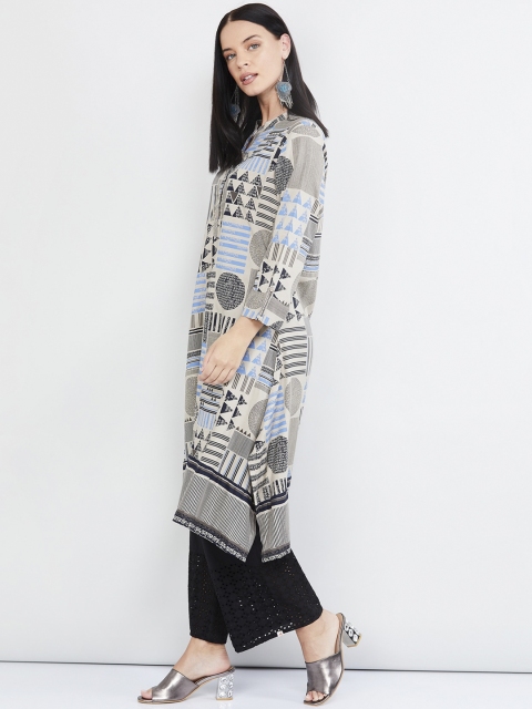 max Women Off-White & Black Printed A-Line Kurta