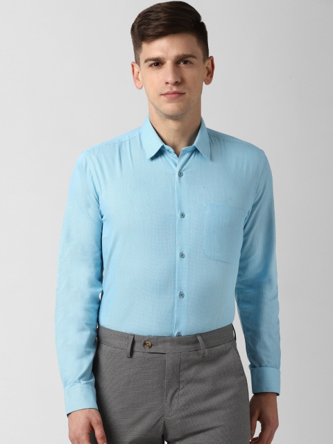 Peter England Men Blue & White Regular Fit Solid Formal Shirt