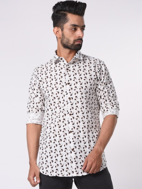 Tistabene Men White & Black Slim Fit Printed Casual Shirt