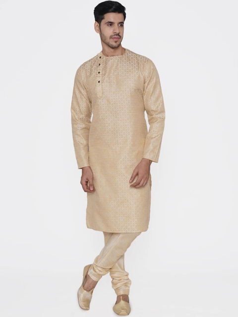 TABARD Men Beige Embroidered Kurta with Pyjamas