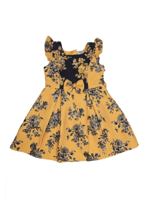 Doodle Girls Yellow Floral Printed Fit and Flare Dress