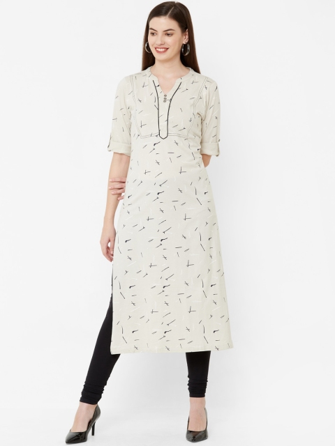 Juliet Women Cream-Coloured Printed Straight Kurta