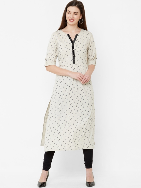 Juliet Women Cream-Coloured & Black Printed Straight Kurta