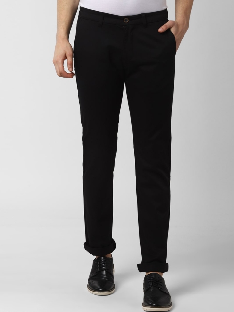 Peter England Casuals Men Black Slim Fit Solid Regular Trousers