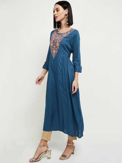 max Women Blue Embroidered Anarkali Kurta