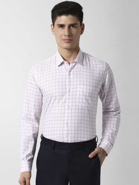Peter England Men White & Red Slim Fit Checked Formal Shirt