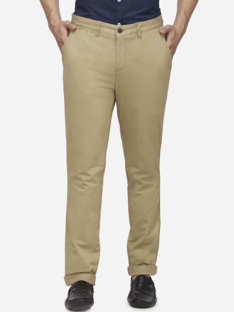 JADE BLUE Men Taupe Regular Fit Solid Chinos