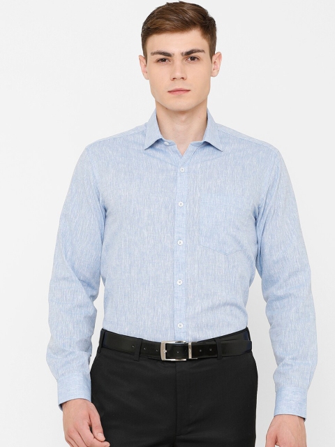 CAVALLO by Linen Club Men Cotton Linen Blue Regular Fit Solid Formal Shirt