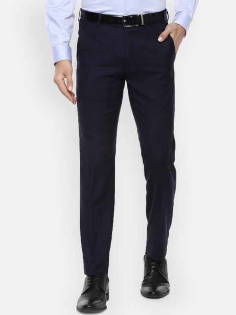 Van Heusen Men Navy Blue Slim Fit Solid Formal Trousers