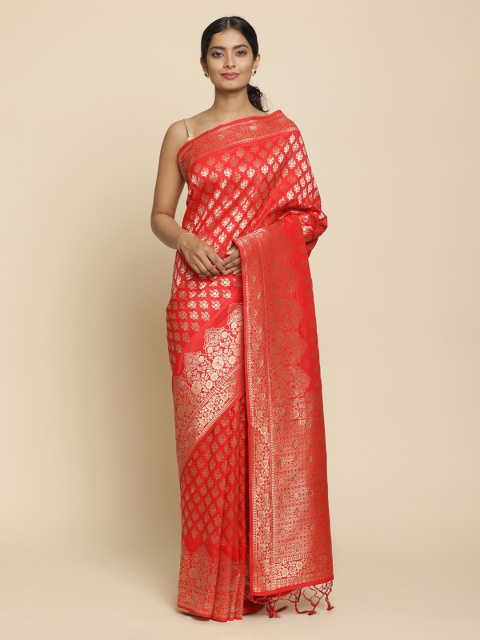 Koskii Orange & Gold Brocade Printed Saree