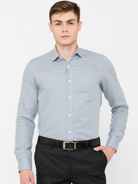 CAVALLO by Linen Club Men Cotton Linen Grey Regular Fit Self Design Formal Shirt