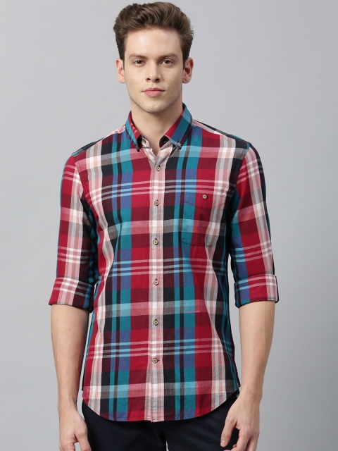 RARE RABBIT Men Maroon & Blue Tailored Fit Checked Casual Shirt