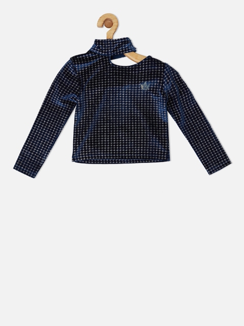VITAMINS Girls Navy Blue Printed Top