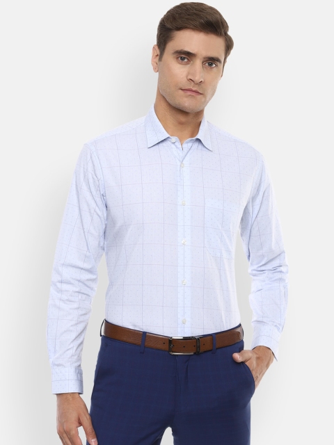 Louis Philippe Men Blue Slim Fit Checked Formal Shirt
