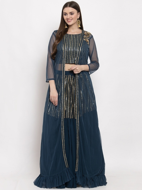 KHALOM Navy Blue & Gold Ready to Wear Lehenga with Blouse