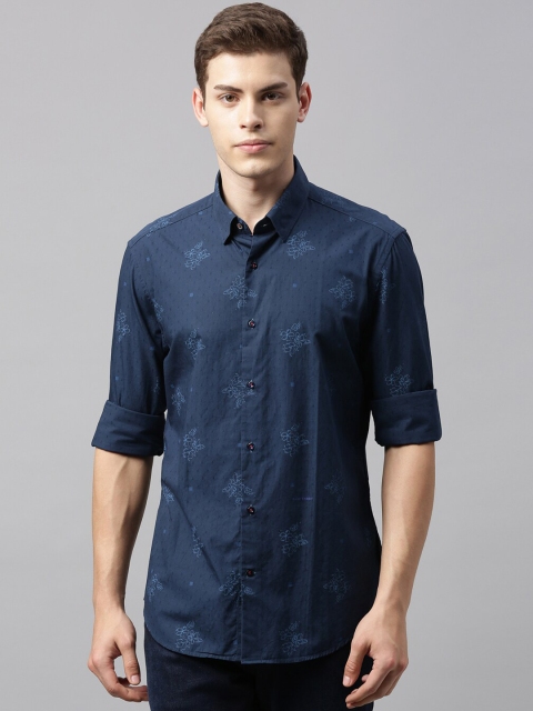 RARE RABBIT Men Navy Blue Tailored Fit Printed Casual Shirt