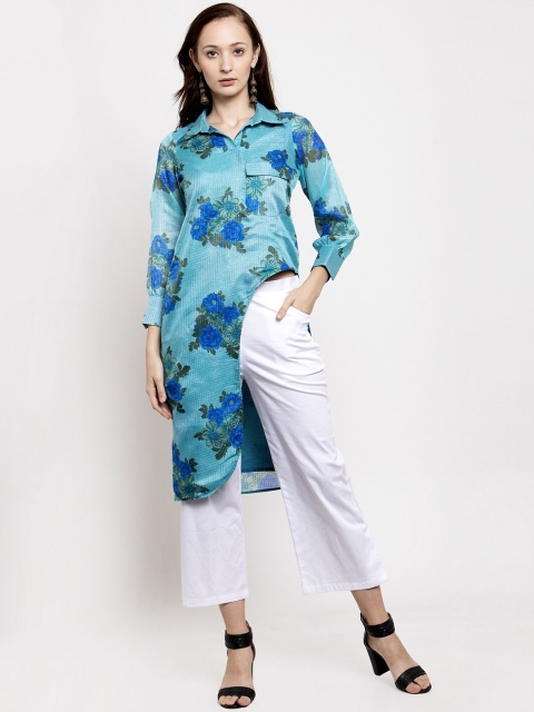 DUGRI BE THE ONE Women Blue & White Printed Kurta with Trousers