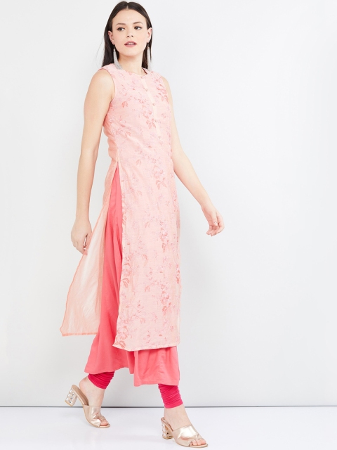 max Women Peach-Coloured Embroidered A-Line Kurta