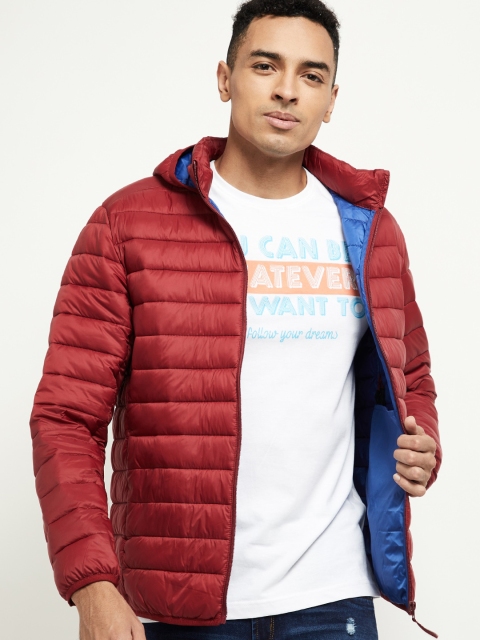 max Men Maroon Solid Padded Jacket