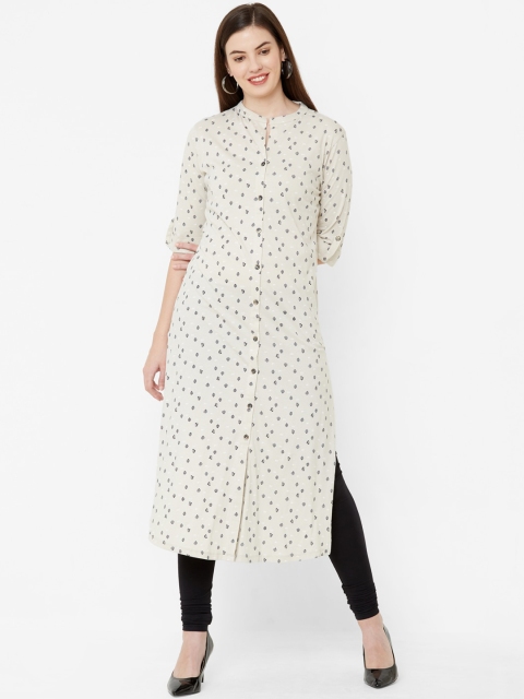 Juliet Women Cream-Coloured & Black Printed A-Line Kurta
