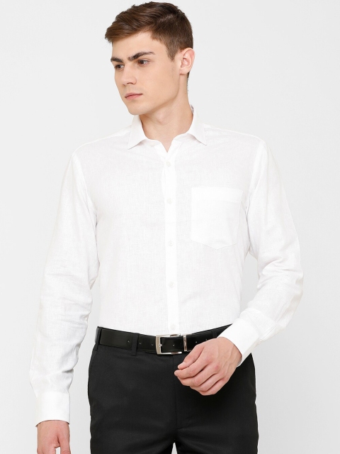 CAVALLO by Linen Club Men Cotton Linen White Regular Fit Checked Formal Shirt