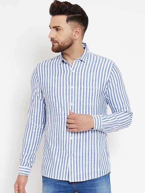 Canary London Men Blue & White Slim Fit Striped Casual Shirt