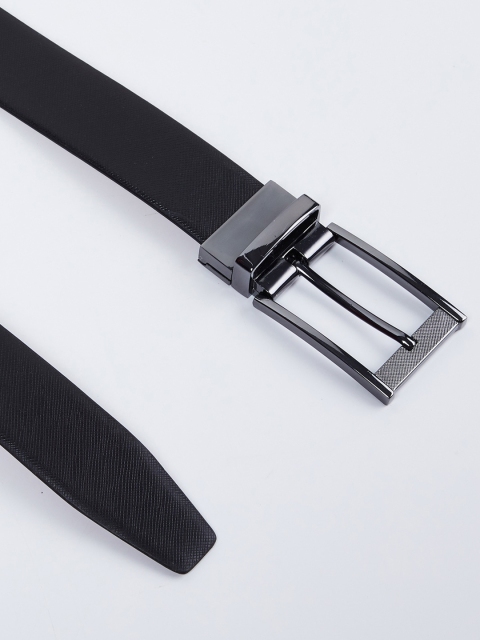 max Men Black Solid Leather Belt