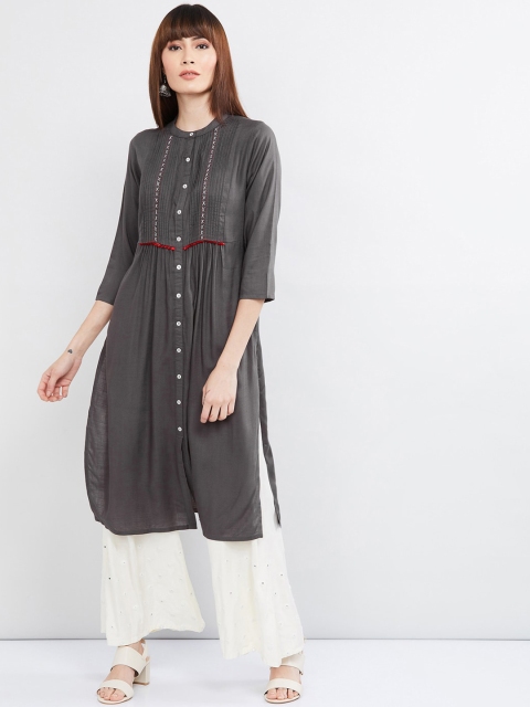 max Women Grey Yoke Design A-Line Kurta