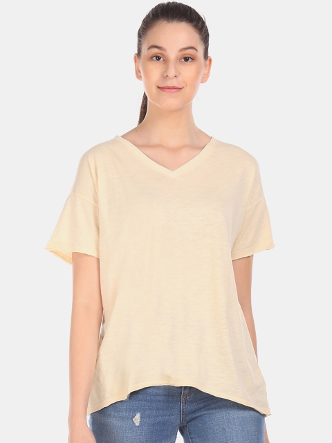 GAP Women Yellow Solid V-Neck T-shirt