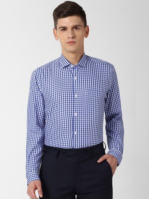 Peter England Men Blue & White Regular Fit Checked Formal Shirt