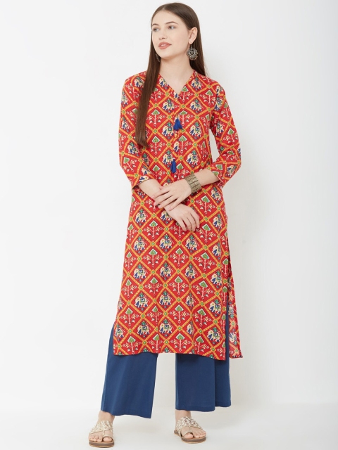 FASHOR Women Red Printed Straight Kurta