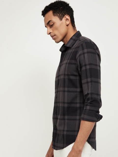 max Men Grey Slim Fit Checked Casual Shirt