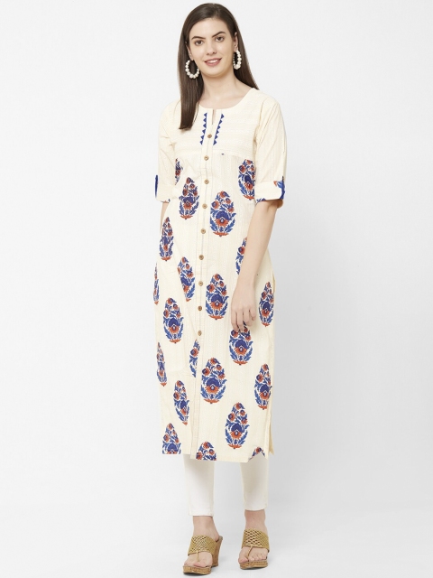 Juliet Women Blue & Cream-Coloured Printed A-Line Kurta
