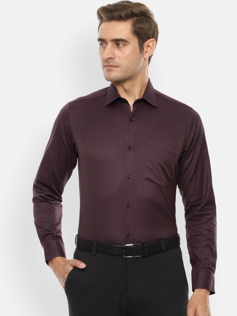 Van Heusen Men Coffee Brown Slim Fit Self Design Formal Shirt