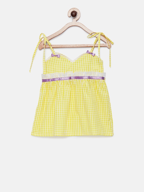MANY FROCKS & Girls Yellow Checked A-Line Dress