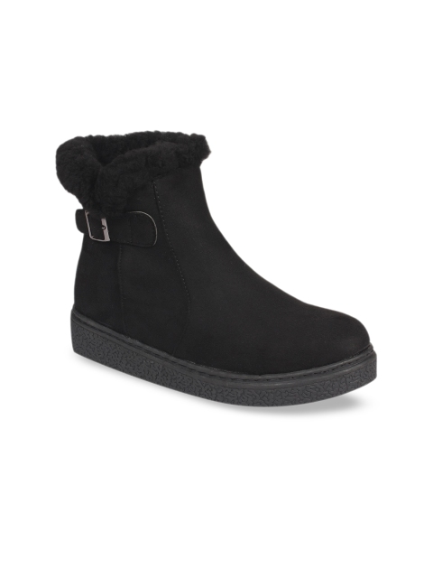 Flat n Heels Women Black Flat Suede Boots
