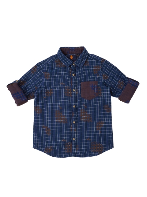 URBAN SCOTTISH Boys Navy Blue & White Regular Fit Checked Casual Shirt