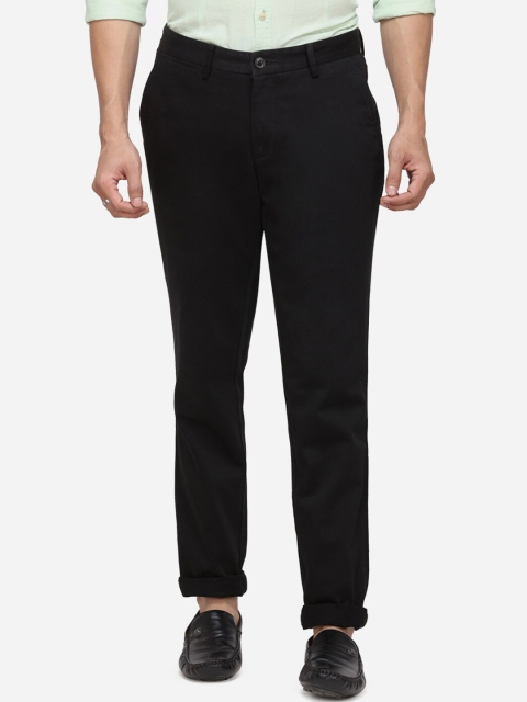 JADE BLUE Men Black Regular Fit Solid Regular Trousers