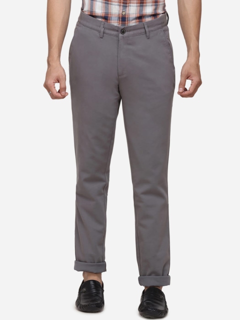 JADE BLUE Men Grey Regular Fit Solid Regular Trousers