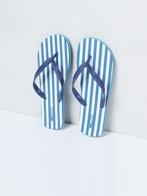 max Men Blue & White Striped Thong Flip-Flops