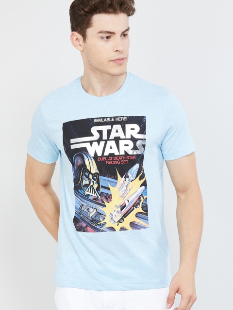 max Men Blue Printed Round Neck T-shirt