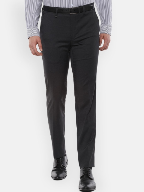 Van Heusen Men Black Slim Fit Solid Formal Trousers