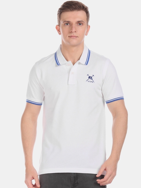 U.S. Polo Assn. Men White Solid Polo Collar T-shirt