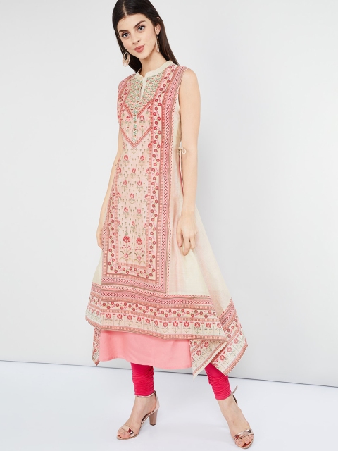 max Women Off-White & Red Printed A-Line Kurta