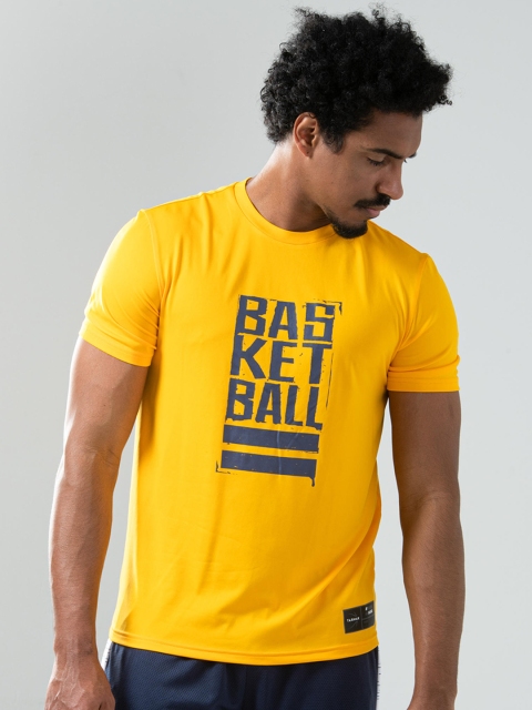 TARMAK By Decathlon Men Yellow Printed Round Neck T-shirt