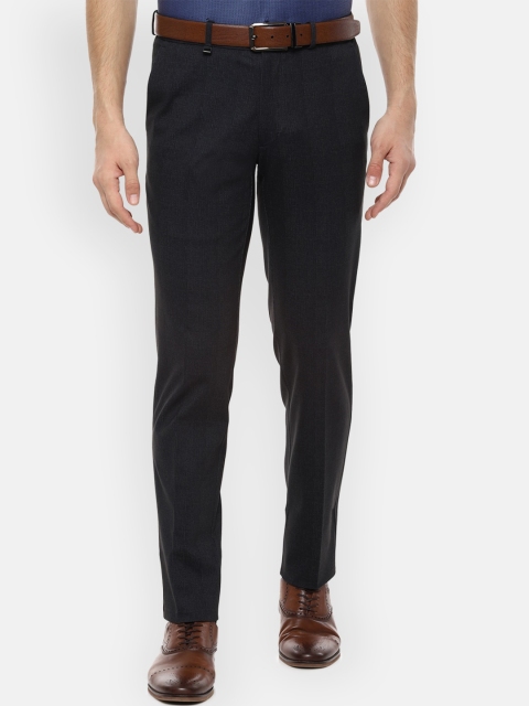 Van Heusen Men Black Slim Fit Checked Formal Trousers