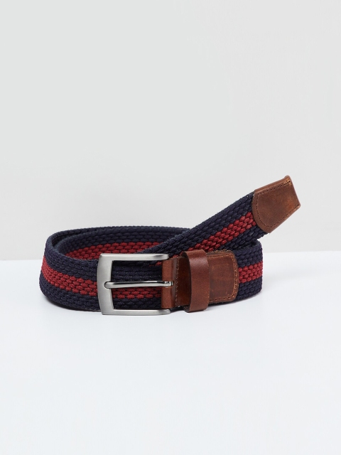 max Men Navy Blue & Red Striped Leather Belt