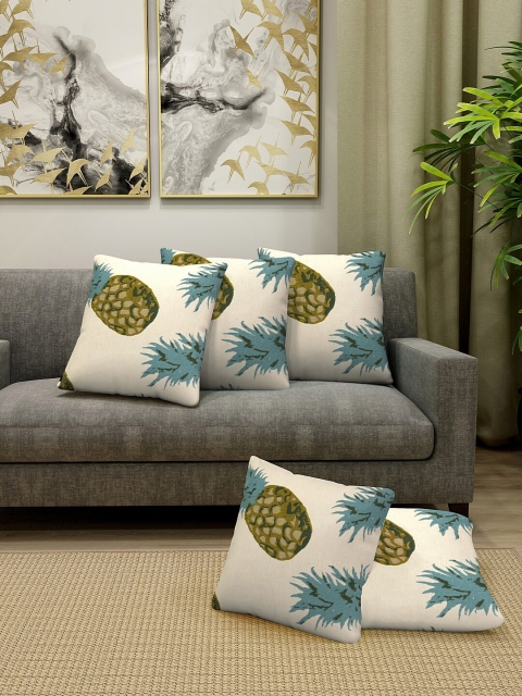 KLOTTHE Off-White & Blue Set of 5 Colourblocked Square Cushion Covers