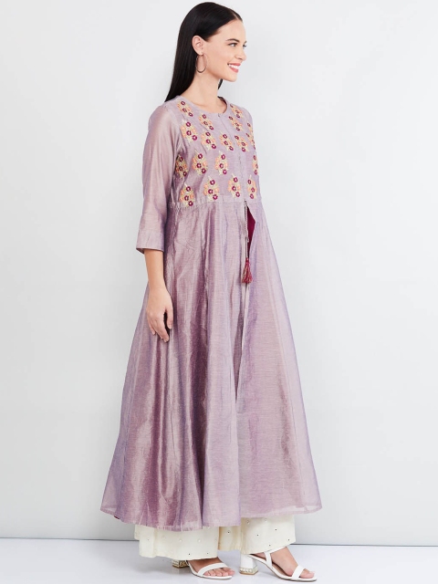 max Women Mauve & Burgundy Yoke Design Layered Anarkali Kurta