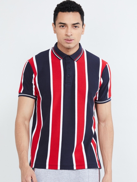 max Men Red Striped Polo Collar T-shirt